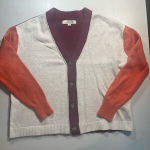 LOFT Women's Tri-Tone Cardigan - Cream, Red, Orange